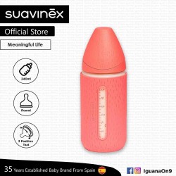 Suavinex Meaningful Life Collection BPA Free 240ml Glass Wide Neck Baby Feeding Bottle with Round Te (Pink)