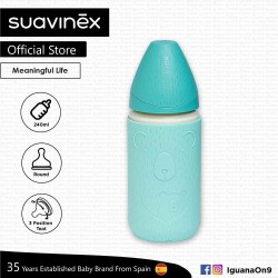 Suavinex Meaningful Life Collection BPA Free 240ml Glass Wide Neck Baby Feeding Bottle with Round Te (Teal)