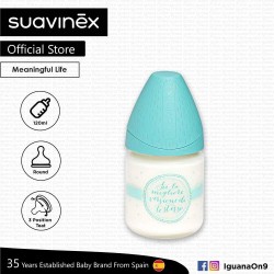 Suavinex Meaningful Life Collection BPA Free 120ml Glass Wide Neck Baby Feeding Bottle with Round Te (Teal)