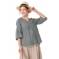 Mamaway Plaid Loose Top with Maternity and Nursing Vest (Black)