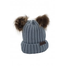 Akarana Baby Baby Beanie Double Faux Fur Pom-Pom (Grey)