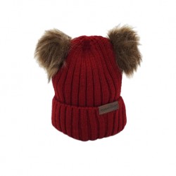 Akarana Baby Baby Beanie Double Faux Fur Pom-Pom (Red)