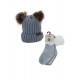 Akarana Baby Baby Beanie Double Faux Fur Pom-Pom & Socks (Grey Combo)