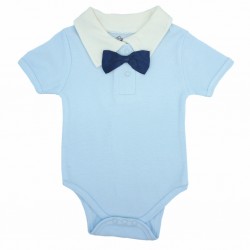 Trendyvalley Organic Cotton Baby Romper (Blue Bow Tie)