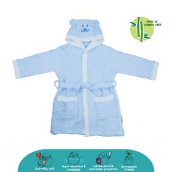 Cheekaaboo Kids Premium Bamboo Embroidery Bathrobe - Blue Bear (3 - 8 yrs)