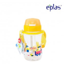 Eplas Kids Water Bottle with Push Button, Straw & Removable Strip 380ml (EGB-380BPA/Yellow)