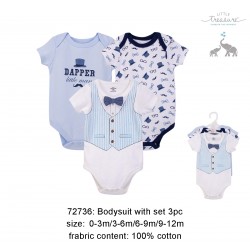 Little Treasure Hangging Short Sleeve Baby Suits Interlock - LT Blue Vest (3pcs) 72736