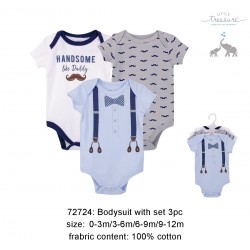 Little Treasure Hangging Short Sleeve Baby Suits Interlock - Handsome Like Daddy (3pcs)