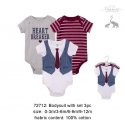 Little Treasure Hangging Short Sleeve Baby Suits Interlock - Heart Breaker/Navy (3pcs)