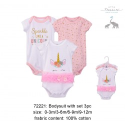 Little Treasure Hangging Short Sleeve Baby Suits Interlock - Unicorn (3pcs) 72221
