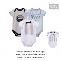 Hudson Baby Hangging Short Sleeve Baby Suits Interlock - Little Men (3pcs)