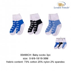 Luvable Friends Baby Socks with Non Skid - Blue Shoe (3pairs)