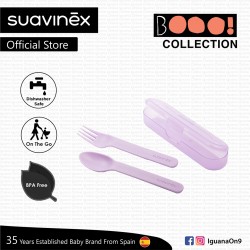 Suavinex Boo Collection BPA Free 12+ Months Travel Easy Outdoor Portable Cutlery Set Fork + Spoon wi