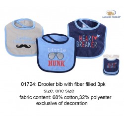 Luvable Friends Interlock Droller Baby Bibs - Heart Breaker (3pcs)