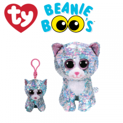 Ty Plush Toys (Malaysia Official) Flippables Clip, Regular and Medium Whimsy the Sequin Blue Iridescent Cat Sequins Soft Toys