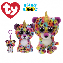 Ty Plush Toys (Malaysia Official) Beanie Boos Clip, Regular and Medium Giselle the Rainbow Leopard with Horn Soft Toys
