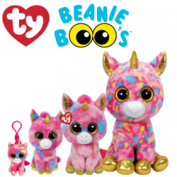Ty Plush Toys (Malaysia Official) Beanie Boos Clip, Regular and Medium Fantasia the Multicolored Unicorn Soft Toys