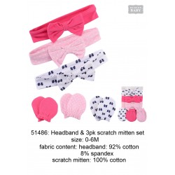Hudson Baby 3pcs Headband and 3prs Scratch Mitten Set - 51486