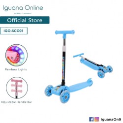 Iguana Online Highly Adjustable 3 Wheels Stylish Foldable Portable All Terrain Scooter with Light Wheels (Blue)
