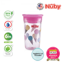 Nuby 1Pk 300ml/10oz Printed Tritan 360 Wonder Cup with PP Cover (Pink Ice Cream)