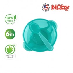 Nuby Garden Fresh Suction Bowl w/Spoon and Lid - Lid has Carved Out Place that Spoon Fits Inside (Aqua)