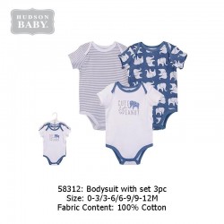 Hudson Baby 3pcs Hangging Interlock Baby Suits - Blue Elephant (58312)