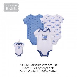 Hudson Baby 3pcs Hangging Interlock Baby Suits - Blue Whale (58306)