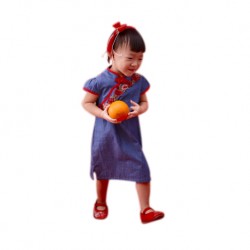 Kiwi Kiwi CNY Denim Cheongsam/Qipao with Embroidery Lace for Kids (Dark Blue)