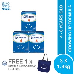 Nestlé Lactogrow 4 (4-6 Years Above) 1.3kg (Buy 3 FREE Lactogrow Felt Bag) (Expiry Date 31/12/2022)