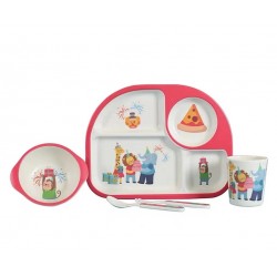 Children Bamboo Fiber Dinnerware Set with Bowl Fork Cup Spoon Plate 5pcs (Circus)
