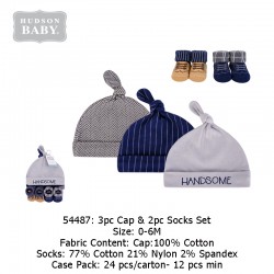 Hudson Baby 3pc Caps & 2pc Socks Set - 54487
