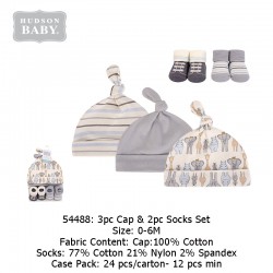 Hudson Baby 3pc Caps & 2pc Socks Set - 54488