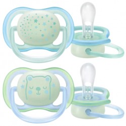 Philips Avent Berry Soother Night Time  0-6M Boy (Twin Pack) - Bear/Stars