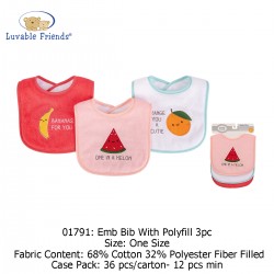 Luvable Friends Emb Bib with Polyfill 3pk - 01791