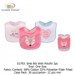 Luvable Friends Emb Bib with Polyfill 3pk - 01793