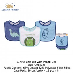 Luvable Friends Emb Bib with Polyfill 3pk - 01795