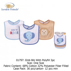 Luvable Friends Emb Bib with Polyfill 3pk - 01797