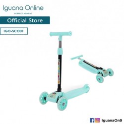Iguana Online Highly Adjustable 3 Wheels Stylish Foldable Portable All Terrain Scooter with Light Wheels (Teal)