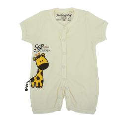 Trendyvalley Organic Cotton Short Sleeve Short Pants Baby Romper (Giraffe/Cream)