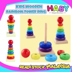 HABY Kids Children Baby Wooden Stacking Stack Up Rainbow Ring Education Toy