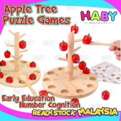HABY Wooden Montessori Numeric Matching Puzzle Apple Tree Basic Math with Flash Cards Developmental Gift