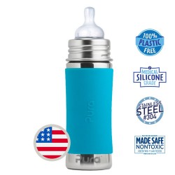 Pura Kiki 11oz/325ml Infant Stainless Steel Bottle with Aqua Sleeve