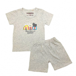 Trendyvalley Organic Cotton Short Sleeve Short Pants Tutu Train (Grey)