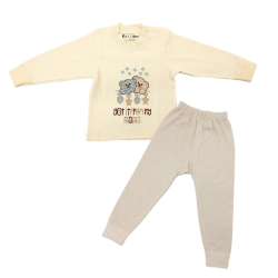 Trendyvalley 6m-3Y Organic Cotton Long Sleeve and Long Pant Sleep Wear Let it Snow Bear (Brown)
