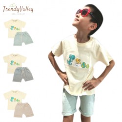 Trendyvalley 3M- 3Y Gelvano Organic Cotton Outing Wear Short Sleeve Short Pants Dino Jiji and Baby (Green)