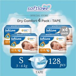 Softlove | DryComfort-Baby Diaper | S size (TAPE) 4 pack Combo