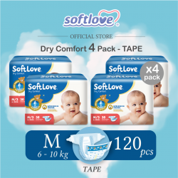 Softlove | DryComfort-Baby Diapers | M size (TAPE) 4 pack Combo