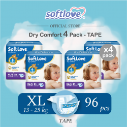 Softlove | DryComfort-Baby Diaper | XL size (TAPE) 4 pack Combo