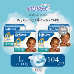 Softlove | DryComfort-Baby Diaper | L size (TAPE) 4 pack Combo