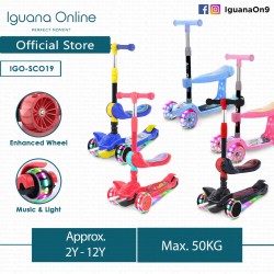 Iguana Online Highly Adjustable Scooter 3 Wheels Stylish Foldable Portable Light Wheels and Music SCO (Blue Upgraded)